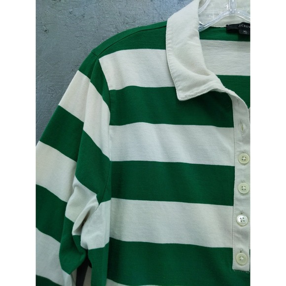 J.Crew Striped Broken In Jersey Rugby Shirt Green White Cotton Top XL - Picture 5 of 10